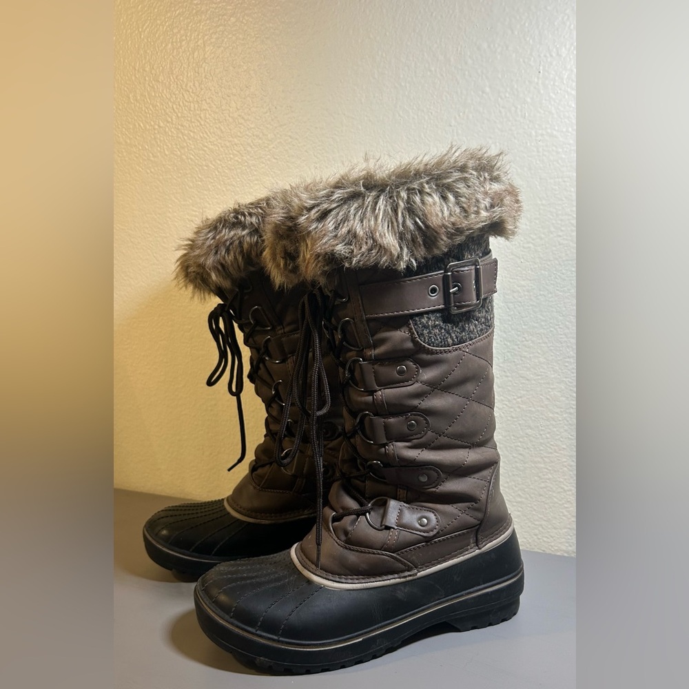 Dream Pairs Dark Brown Fur-Lined Winter Boots - Picture 1 of 8